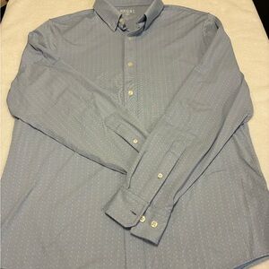 Rhone Men's Light Blue Patterned Dress Shirt